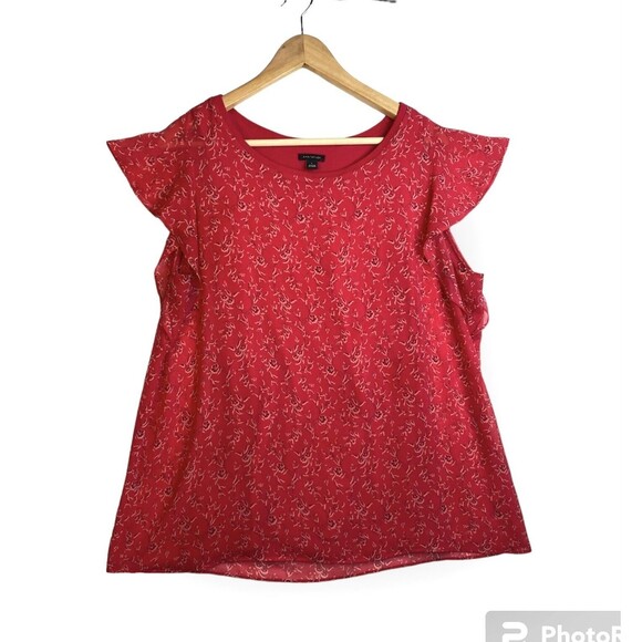 Ann Taylor Blouse Top Short Sleeve Semi Sheer Lined Red Size Large scoop neck - Picture 1 of 7